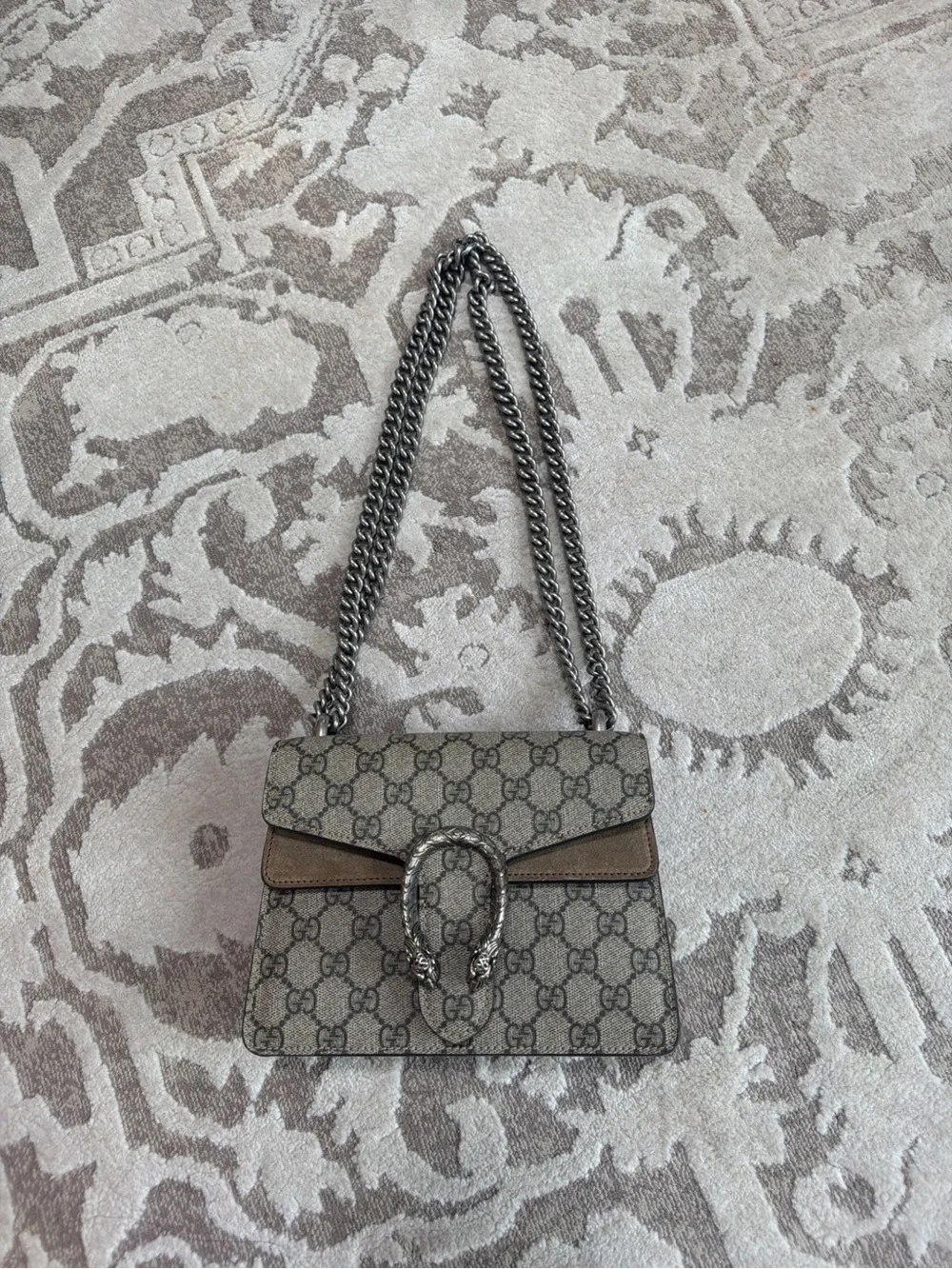 Gucci Beige Brown GG Monogram Chain Shoulder Bag
